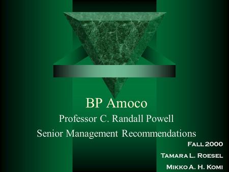 BP Amoco Professor C. Randall Powell Senior Management Recommendations Fall 2000 Tamara L. Roesel Mikko A. H. Komi.