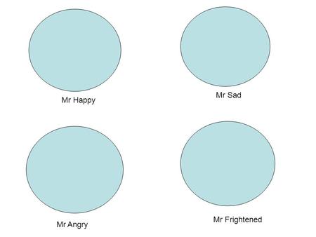 Mr Sad Mr Happy Mr Frightened Mr Angry.