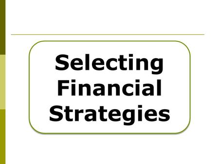 Selecting Financial Strategies. Some ways to raise finance Intern al Extern al.