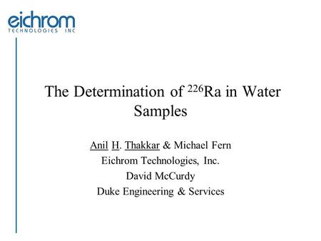 The Determination of 226Ra in Water Samples