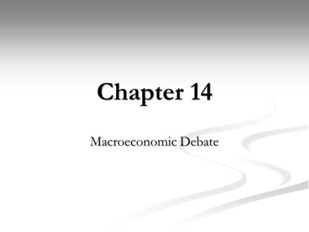 Chapter 14 Macroeconomic Debate. Views Activists – do something Economy is unstable Must use Macroeconomic Policy Activist favor Discretionary Monetary.