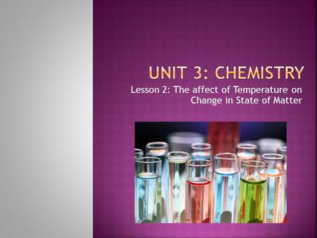 Lesson 2: The affect of Temperature on Change in State of Matter.