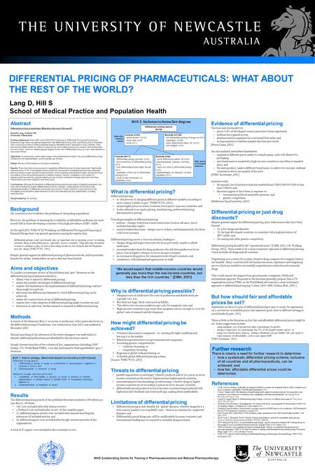 Abstract Differential pricing of medicines: What about the rest of the world? Danielle Lang, Suzanne Hill University of Newcastle Problem Statement: At.