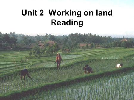 Unit 2 Working on land Reading. A poem Farmers weeding at noon, Sweat down the field soon. Who knows food on a tray, Due to their toiling day.