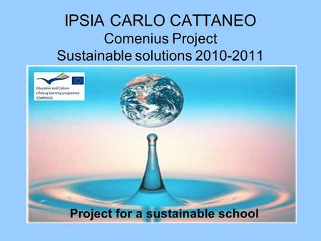 IPSIA CARLO CATTANEO Comenius Project Sustainable solutions 2010-2011 Project for a sustainable school.