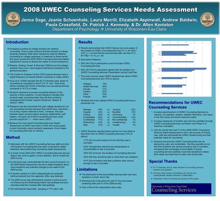 1.Increase advertisement of UWEC Counseling Services on campus. For example, posters, website information, and signs in the Old Library and dorms would.