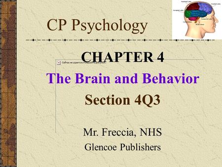 CP Psychology CHAPTER 4 The Brain and Behavior Section 4Q3 Mr. Freccia, NHS Glencoe Publishers.