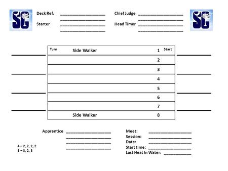 Turn Side Walker 1 Start 2 3 4 5 6 7 Side Walker 8 Chief Judge ____________________ ____________________ Head Timer ____________________ ____________________.