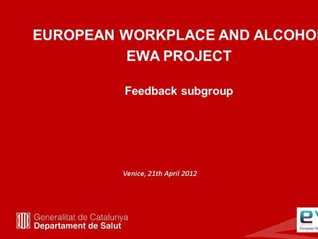 EUROPEAN WORKPLACE AND ALCOHOL EWA PROJECT Feedback subgroup Venice, 21th April 2012.