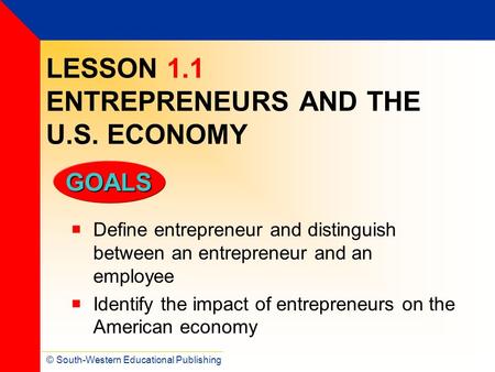 LESSON 1.1 ENTREPRENEURS AND THE U.S. ECONOMY