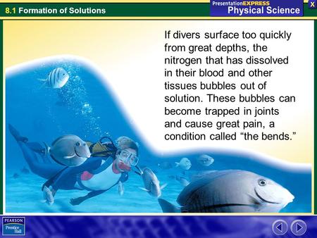 If divers surface too quickly from great depths, the nitrogen that has dissolved in their blood and other tissues bubbles out of solution. These bubbles.