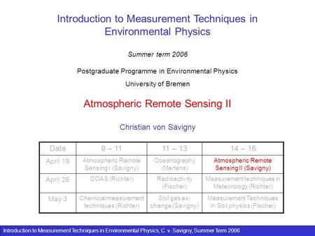 Introduction to Measurement Techniques in Environmental Physics