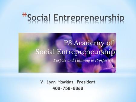 V. Lynn Hawkins, President 408-758-8868. Who is V. Lynn Hawkins What is Social Entrepreneurship Why is Social Entrepreneurship Important to Your Business.