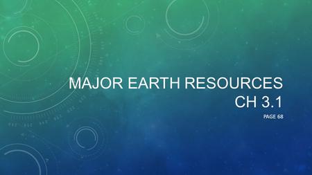 MAJOR EARTH RESOURCES CH 3.1 PAGE 68. NATURAL RESOURCES PAGE 68 Natural Resources - A resource is anything supplied by the Earth to satisfy a particular.