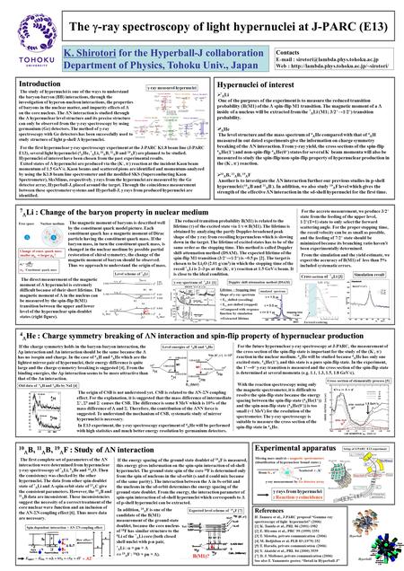 Cross section of elementally process [5] The  -ray spectroscopy of light hypernuclei at J-PARC (E13) K. Shirotori for the Hyperball-J collaboration Department.