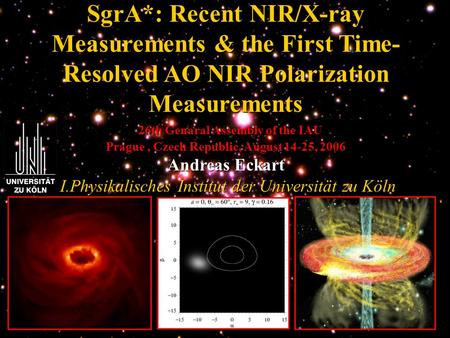 SgrA*: Recent NIR/X-ray Measurements & the First Time- Resolved AO NIR Polarization Measurements 26th Genaral Assembly of the IAU Prague, Czech Republic,