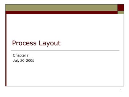 Process Layout Chapter 7 July 20, 2005.