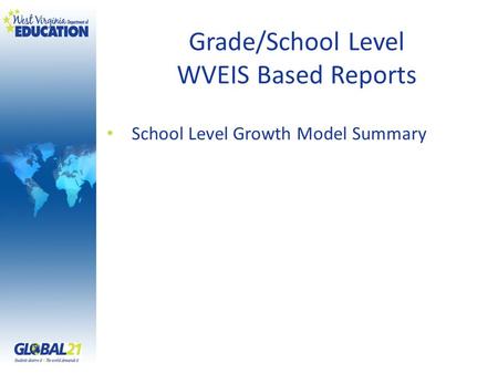 Grade/School Level WVEIS Based Reports School Level Growth Model Summary.