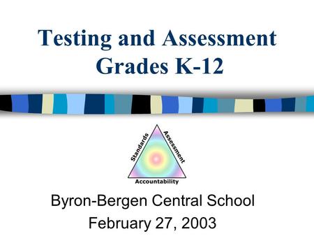 Testing and Assessment Grades K-12 Byron-Bergen Central School February 27, 2003.