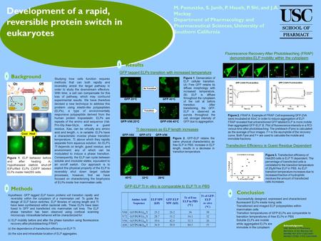 GFP-V96 20 o CGFP-V96 40 o C GFP 40 o CGFP 20 o C Transition No Transition Development of a rapid, reversible protein switch in eukaryotes Studying how.