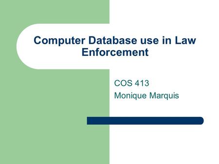 Computer Database use in Law Enforcement COS 413 Monique Marquis.