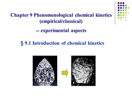 Chapter 9 Phenomenological chemical kinetics (empirical/classical) -- experimental aspects § 9.1 Introduction of chemical kinetics.