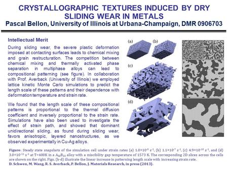 CRYSTALLOGRAPHIC TEXTURES INDUCED BY DRY SLIDING WEAR IN METALS Pascal Bellon, University of Illinois at Urbana-Champaign, DMR 0906703 Intellectual Merit.