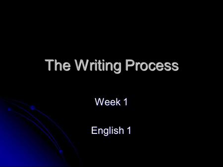 The Writing Process Week 1 English 1.