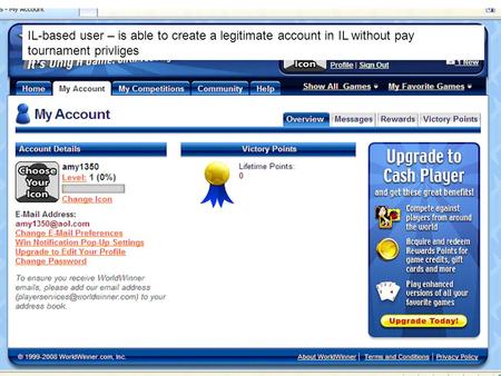 IL-based user – is able to create a legitimate account in IL without pay tournament privliges.