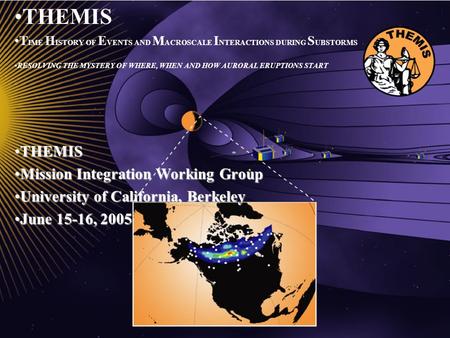 THEMIS/MIWG#3 1 SSL, 06/15/2005 THEMIS T IME H ISTORY OF E VENTS AND M ACROSCALE I NTERACTIONS DURING S UBSTORMS RESOLVING THE MYSTERY OF WHERE, WHEN AND.