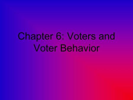 Chapter 6: Voters and Voter Behavior. *useful notes Right to vote = Suffrage = Franchise Electorate- the potential voting population National Gov’t does.