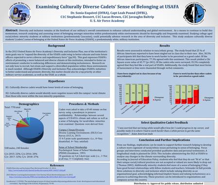 Distribution A: Approved for public release, distribution unlimited Examining Culturally Diverse Cadets’ Sense of Belonging at USAFA Dr. Sonia Esquivel.