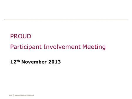 PROUD Participant Involvement Meeting 12 th November 2013.