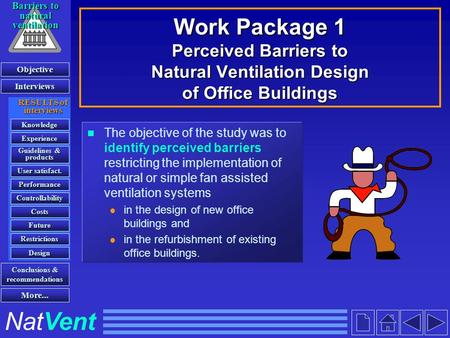 Work Package 1 Perceived Barriers to Natural Ventilation Design of Office Buildings The objective of the study was to identify perceived barriers restricting.