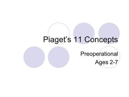 Piaget’s 11 Concepts Preoperational Ages 2-7.