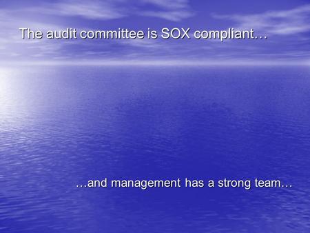 The audit committee is SOX compliant… …and management has a strong team…