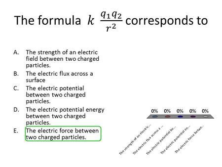 A.The strength of an electric field between two charged particles. B.The electric flux across a surface C.The electric potential between two charged particles.