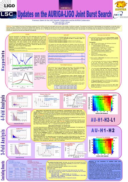 Abstract: We completed the tuning of the analysis procedures of the AURIGA-LIGO joint burst search and we are in the process of verifying our results.