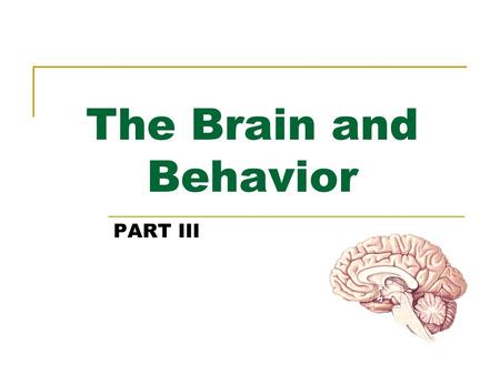 The Brain and Behavior PART III. Chemical Control of the Brain and Behavior Chapter 15.