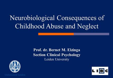 Prof. dr. Bernet M. Elzinga Section Clinical Psychology Leiden University Neurobiological Consequences of Childhood Abuse and Neglect.