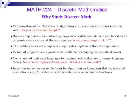 MATH 224 – Discrete Mathematics