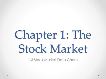 Chapter 1: The Stock Market