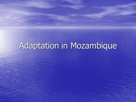 Adaptation in Mozambique. Vulnerable sectors Agriculture Agriculture Water Water Health Health Infrastructure Infrastructure Ecosystems Ecosystems Tourism.