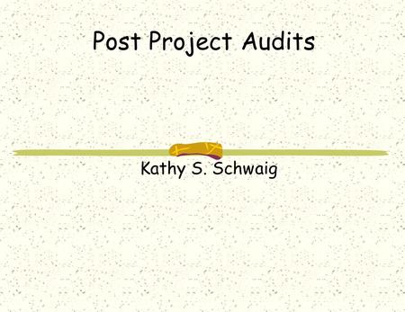 Post Project Audits Kathy S. Schwaig. Companies Rarely Perform Meaningful Post Project Audits Most companies spend thousands of hours planning a project,