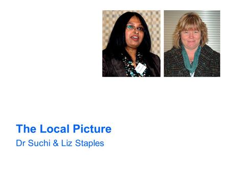 The Local Picture Dr Suchi & Liz Staples. Scoping Exercise  In 2009 we asked Pauline Martin to write a report about adults with a learning disability.