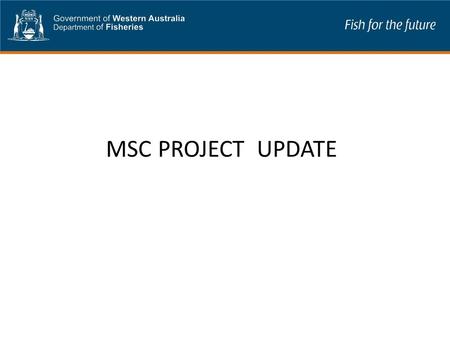 MSC PROJECT UPDATE. WA PROCESS FOR THIRD PARTY CERTIFICATION WA government will fund pre- assessments, full assessments and first audit costs All fisheries.