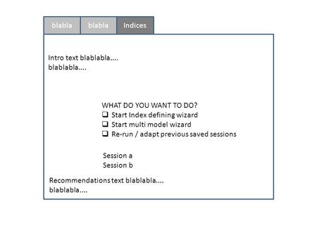 Intro text blablabla.... blablabla.... Recommendations text blablabla.... blablabla.... blabla WHAT DO YOU WANT TO DO?  Start Index defining wizard 