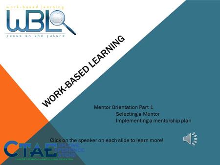 Work-based learning Mentor Orientation Part 1 Selecting a Mentor