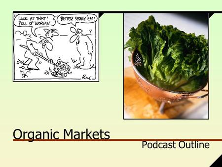 Organic Markets Podcast Outline. Organic? +Perception vs. Reality +What really is ‘Organic’? +Industrial Organic Cascadian Farm +Local Organic Farmer.