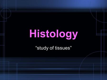 Histology “study of tissues”. Types of Tissue 1.Epithelial 2.Connective 3.Muscle 4.Nervous.